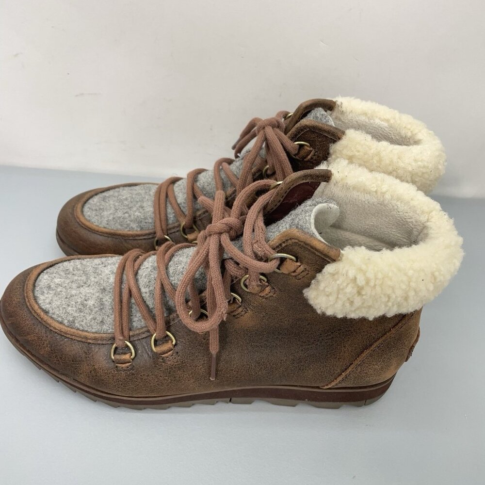 Sorel Harlow Lace Cozy Ankle Boots Shearling Fur‎ Waterproof Leather Womens 9 - Picture 6 of 12